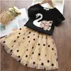 Goede kwaliteit zomermeisjes kleding sets schattig meisje korte mouw t-shirts tutu garen rokken 2 stks set kinderen outfits kinderen passen 2-7 jaar