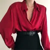 Polo da donna Moda Autunno Camicetta da donna Camicia Risvolto Manica lunga Tinta unita Nero Rosso Donna Per Abbigliamento superiore femminilePer donna Da donna