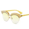 Lunettes de soleil Designer Luxury Cat Eye Femmes Vintage Semi-rimles Sun Verres 2022 Bling Rhinaistone Diamond Eyewear for Femalesunglasses