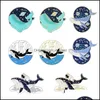 Pins Brooches Jewelry Cartoon Round Whale Planet Brooch Protect Environment Ocean Animals Lapel Pins Unisex Geometric Astronaut Enamel Allo