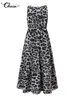Celmia Bohemian Summer Dress Women Leopard Print Long Robe Holiday Sleeveless Tank Dresses Casual Belted Maxi Vestido Mujer 220613