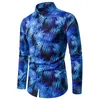 Blue Floral Print Shirt Men Slim Fit Camisas Hombre 2022 Spring Autumn New Long Sleeve Mens Dress Shirts Wedding Prom Shirt Man L220704