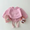 Korean Baby Cotton Kintting Clothing Sets Kids Boy Girls Outfit Spring Autumn Teenage Infant Tracksuit Pullovers Tops+Pants 2PCS 220326