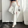 Rijstwit uitlopende jeans dames hoge taille stretch magere een enkele borsten denim broek femme mode laars gesneden broek mujerelegant l220726