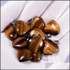 Charms smyckesresultat Komponenter Natural Crystal Rose Quartz Tigers Eye Stone Love Heart Shape Pendant For DIY EARR DHS1G