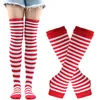 Women Girls Over Knee Long Stripe Thigh Socks Arm Sleeve Gloves Set Sweet Cute Plus Size Overknee Socks Halloween Xmas cosplay