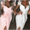 Casual Dresses Women Sexy Lace Up Midi Dress Ruffles Sleeveless Bodycon Female 2022 Buttons Sashes Elegant Ladies ClothesCasual