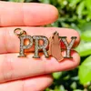 Charms 5st Praying Hands Pray Word Charm för kvinnor Armband som gör Zirconia Pave Letters Pendant Necklace Handcraft smycken DIY SupplyCharm