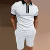 Survêtements pour hommes Ensemble de shorts pour hommes Patchwork Survêtement d'été Mode Couleur unie 2 pièces Ensembles Hommes Casual Zipper Shirt Short Sleeve SuitMen's