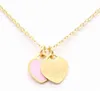 Steel Stainless Chain Enamel Double Heart Love Necklaces women necklace Fashion Trendy Paired Suspension Pendants Model Mixed 9 co299f