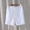 Herrdräkter blazrar män byxor vit marinbeige linne kort för andningsbyxor manlig avslappnad elastisk midja fitness pant streetwear