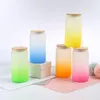 12 tasses de sublimation de 16 oz en verre dépoli bouteille d'eau gobelets verres à shot pot de boisson gazeuse tasse de paille avec couvercle en bambou gobelet dégradé