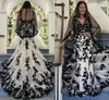 Mermaid Black and White Gothic Wedding Dresses Sexy V Neck Backless Plus Size Lace Applique Western Country Bridal Gown