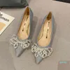 Dress Shoes Designer Chic Pearl Bow High Heels Versatile Pointed Shallow Mouth Women Pumps Sandals