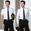 Men's Dress Shirts Pilot Flight Attendant White Shirt Male Captain Uniform Work Clothes Summer Short-sleeved SuitMen's