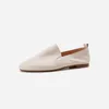 Sandaler Flat Shoes Woman Slip On Cowhide Outdoor Loafers Female Flats Round Toe Simple Style Handgjorda damer Storlek 40 -Sandaler