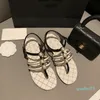 Designers Fashion Luxury Low Heel Pearl Accessories Sandals Simple and Elegant Diamond Lattice Leather Lace-Up Ankle Heel