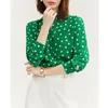 Kvinnors polos Silk Wave Dot Printed Shirt Green Mulberry Long Sleeve Top Fashion Autumn Style Fakuntnwomen's Poloswomen's