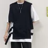 Men's Vests 2022 Summer Men Irregular Side Ribbons Drawstring Vest Vintage Punk Hip Hop Sleeveless Jacket Man Korean Style Waistcoat Kare22