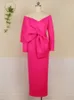 Abiti da festa lunghi da donna Spalla nuda Grande fiocco Large Size Slim aderente Celebrity Birthday Dinner Occasion Gowns 3XL 220402