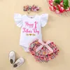 0324 Lioraitiin Fathers Day Lovely Baby Barge 3PCS服セットフライスリーブレタープリントRomperfloral Shorts Headband 220608