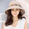 Été double face Big Brim Femmes Soleil Sun Couleur Couleur Fleur imprimée en plein air Chapeau de seau Panama Caps Mesdames