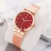 Zegarek luksusowe kobiety oglądają eleganckie kobiece magnetyczne siatkę Rose Woman Watch Bransoletka Montre femme reloj MuJerwristwatches