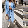 Giacche da donna Autunno Donna Cappotto lungo di lana Abiti alla moda Top con maniche nere Blu