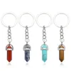 Porte-clés en pierre naturelle guérison Hexagonal pointu Reiki Chakra pierre gemme pendentif en cristal porte-clés pour femmes filles