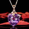 Cara pingente de pingente de ametista de coração de luxo 18K Colar de diamante de diamante roxo de pedra de ouro de 18k colar de corrente feminina de clavícula