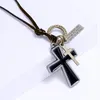 Collana con croce di Gesù smaltata con lettera ID Collane con ciondolo a catena in pelle regolabile per donna Uomo Regalo di gioielli di moda punk