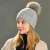 冬のリアルアライグマの毛皮の帽子女性ウールニットキャップ