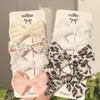 56pc/lot = 14sets Linen Cotton Barrettes الأطفال الفتيات الفتيات الأزهار المطبوعات شعر مقاطع الشعر الدانتيل القوس القوس إكسسوارات الشعر