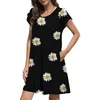 Vestidos casuales Negro Mujer Verano para camiseta 2022 Moda Flroal Impreso Manga corta Vestido plateado Mujer Casual