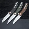 New R7104 Flipper Folding Knife D2 Stone Wash Drop Point Blade Flax Fiber with Stainless Steel Sheet Handle Ball Bearing Fast Open EDC Folder Knives