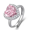 Роскошные женщины хрустальное сердце в форме обручального кольца Розовое золото Регулируемые кольца для подруги годовщины подарки украшения