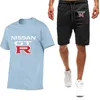 Summer Nissan GTR Kort ärm T-shirt Polo kostym Stilig Casual Fashion Sportswear Bekväma andningsbara lösa män byxor 220504