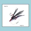 Ami da pesca Sport all'aperto 20Pcs 46810 Piuma Treble Nero Rosso Acciaio ad alto tenore di carbonio Richiamo di forza Ami da pesca Bionic Drop Delivery 2021