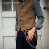 Mens Suit Vest Brown Wool T Business Waistcoat Jacket Casual Slim Fit Gilet Homme Vests for Groosmen Man Wedding 220702