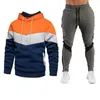 Men's Tracksuits Fall Winter Men's Hoodies Pullover 2 Piece Set Sports Pants Color Block Sportswear Suit Fashion Clothing Casual PantsMe