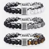 Bracelet de perles en pierre d'oeil de tigre pour hommes, en acier inoxydable, chaîne à maillons en métal, Bracelet de Yoga, bijoux masculins GC1077