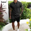 Plus Size3xl Tracksuit Sets 2021 Summer Casual Polo Shirt and Shorts 2PCS Outfits Streetwear Men Fashion Two Piece Shirt Sets G220427