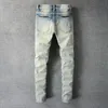 Jeans masculinos estilos de rua americanos homens retro azul claro manchas rasgadas designer designer hip hop jeans punk calças