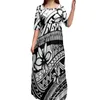 Casual Dresses Fashion Short Sleeve Close-Fitting Off Shoulder Dress Polynesian Tribal Puletasi Tatau Pattern Formal Occasions Maxi DressCas