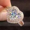 18K AU750 Rose Gold Women Ring Diamonds 1 2 3 4 5 Carat Heart 2 Row Luxury Wedding Party Engagement Anniversary Ring 220816