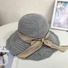 Wide Brim Hollow Out Knitted Crochet Sun Hat Women Summer Big Bows Floppy Panama Hats Female Fisherman Cap Beach Bucket Hats