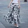 Kjolar 2022 Summer Women Harajuku Chiffon Pleated Long Lady Elastic High midje Floral Tryckt 2 lager Petticoat Z45