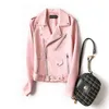 FTLZZ 2022 Spring Women New Yellow Faux Leather Jackets Motorcycle Biker Pink Black Outerwear with Belt Lady Pu Jacket L220728