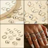 Band Rings Jóias 12pcs/Conjunto Vintage Sier Color Heart Joint para mulheres charme lua folha asa geométrica anel de casamento dhgky