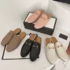 Designer Princetown Slippers Genuine Leather Mules Women Loafers Metal Chain Comfortable Casual Shoe Lace Velvet Slipper Box